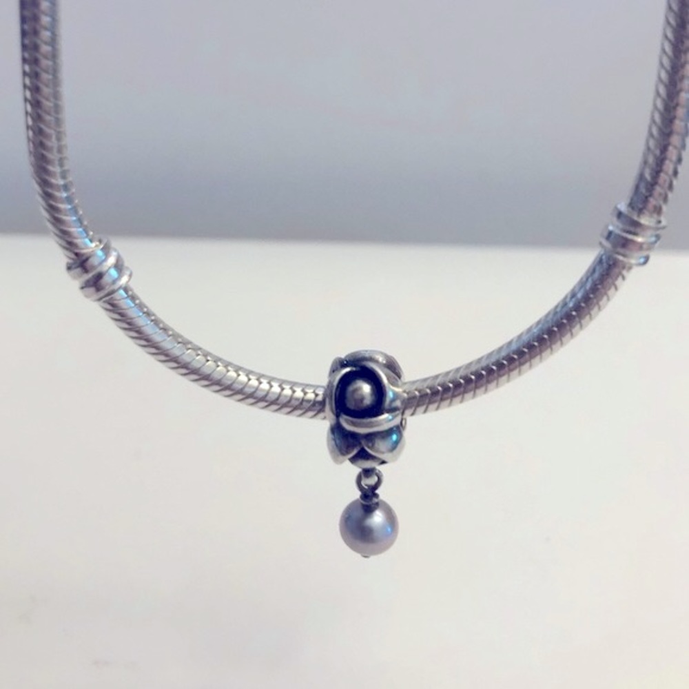 Pandora My Wish Sterling Silver 925 Charm Dangling Grey Pearl Bloom Retired